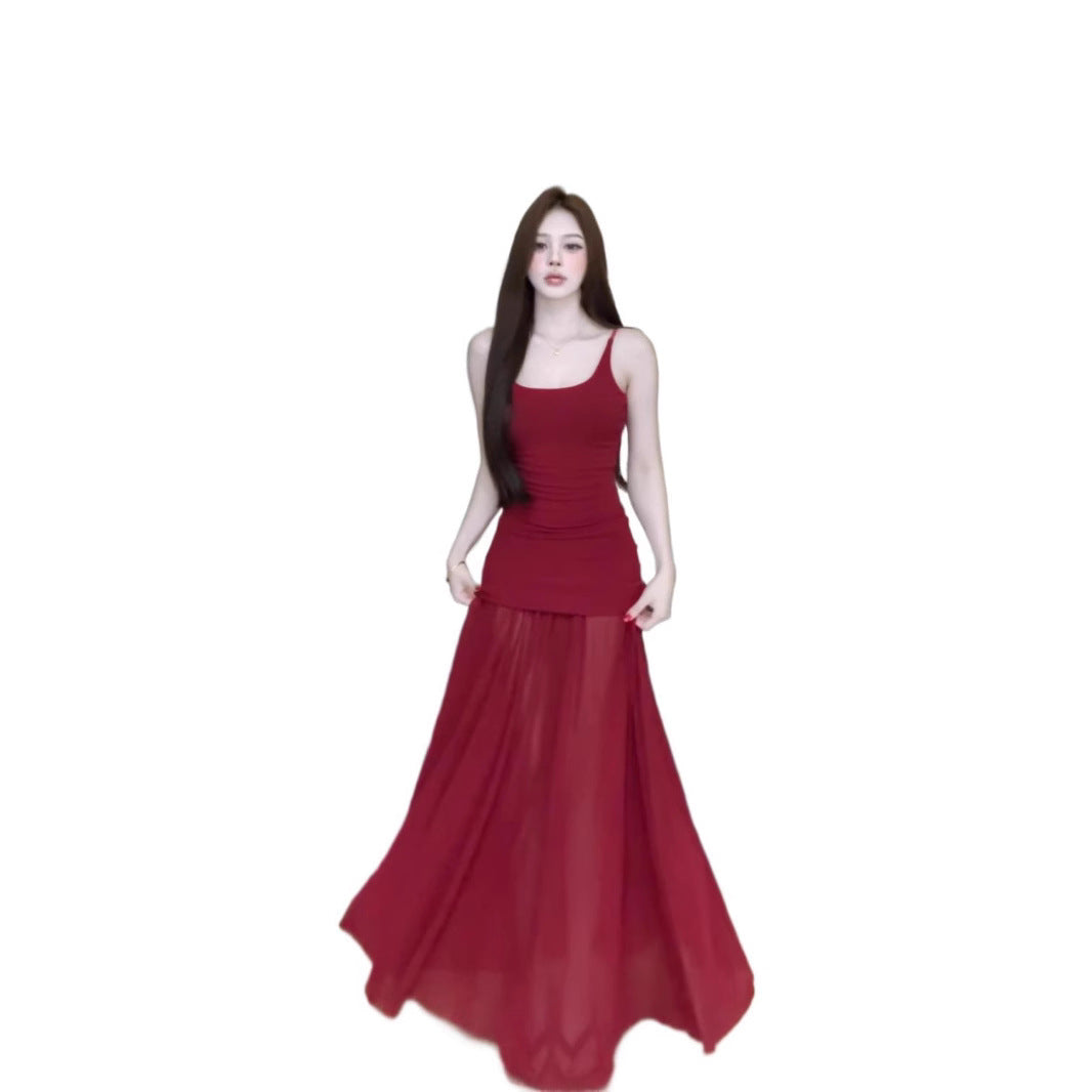 Light Fairy Dress Summer New Cool Art Series Stitching Mesh Knitted Long Skirt