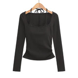Pure Lust Sweet Wind With Chest Pads Two Long Sleeve Bottom T-Shirt Hanging Neck Folds To The Waist Sexy Niche