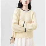 KANING Round-Neck Collared Knitted Shirt Women 2026 Autumn And Winter New Korean Version Of The Design Feeling Long-Sleeved Sweater Top