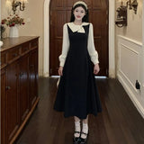 Large-Size Women's Hepburn Wind Fake Two Dresses Spring And Autumn New Rich Gold Style Temperament Super Fairy Long Dress