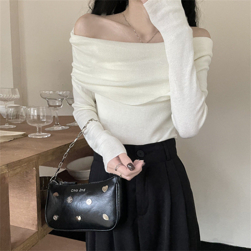 KANING French Gentle Shoulder Long-Sleeved Knit Shirt Women Early Autumn 2026 New Pure Lust Style Repair Body Dress Woman