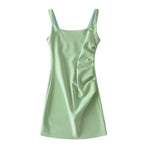 Ins French Retro U Collar Folds On The Chest And Net Face A-Word Dress