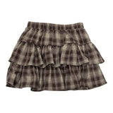 Tightening High-Waisted Lotus Leaves Side Hit The Color Lattice Half-Dressed Girl Dress 2025 Autumn Dress Korean Version Of A Small Girl Girl Short Skirt