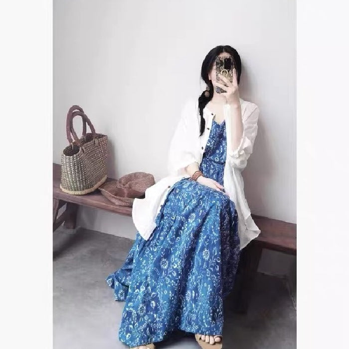 Super Nice And Beautiful Broken Flowers V Collar Dress Dress New Fresh Holiday Wind Sling Dress Summer