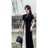 Summer Fashion Crumlore Retro Chinese Style Improved Cheongsam Buckle Dress Femininity Dress Dress Dress Long
