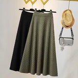 KANING Design Sense Autumn And Winter Long Knitted Skirt Women Loose Waist Solid Color A Word Texture Half Skirt