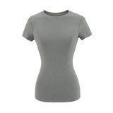 Spice Girls Summer Shoulder Elastic Collection Waist T-Shirt Solid Color Short Backpack Shirt Thin Round Neck
