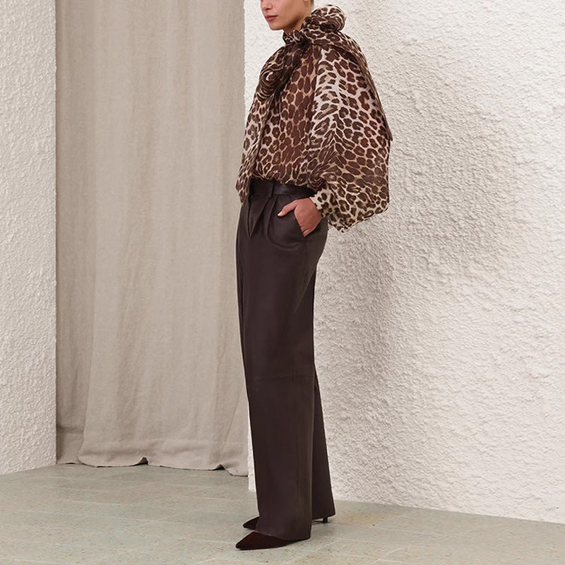 Personalized Street Leopard Trinkage With Big Butterfly Exaggerated Lantern Long-Sleeved Irregular Jacket Shirt Early Autumn Trend New