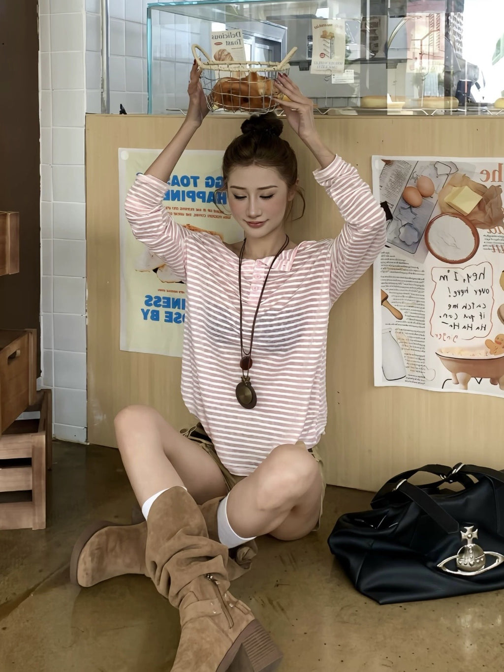 Lazy Wind Design Small Stripe Shoulder Long-Sleeved T-Shirt 2026 Women's Summer Sunscreen Loose Top