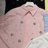 Design Sense Heavy Industry Nail Embroidery Shirt Loose Thin Age Shirt Women Short Sleeves