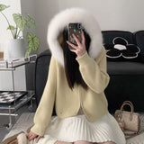 KN Hooded Removable Large Collar Knitted Jersey 2026 Autumn And Winter New Design Women's Soft-Creinable Sweater Jacket