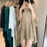 V-Necked Short-Sleeved Knitted Shirt Women's Thin Autumn Design Sense Of Small Unique To Loose Hooded Tops