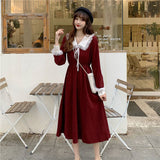 New Christmas And Autumn Winter French Dresses Women's Red Waist Temperament Long-Sleeved Hepburn-Style Dress