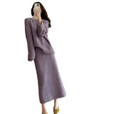 KANING Fashion Sweater Knitted Dress Two-Fash 2026 Autumn New Purple Jersey Sweater Knitted Set For Women