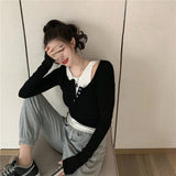Design Sense Of A Niche Fake Two T-Shirts In Autumn 2025 New Korean Version Slimming Long Sleeve Bottom Shirt Top
