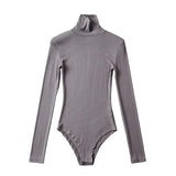 Tight-Tight High-Necked Long-Sleeved-Joined Women With Solid-Color Threaded T-Shirt T-Shirt Tops