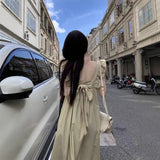 Sweet And Bare-Backed Flying Sleeve Bow Tie Dress Summer New Holiday Masked Thin Long Dress