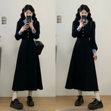 Autumn And Winter French Temperament Fake Two Spliced POLO Collar Dress Women Large Size Waist A Skirt Long Dress