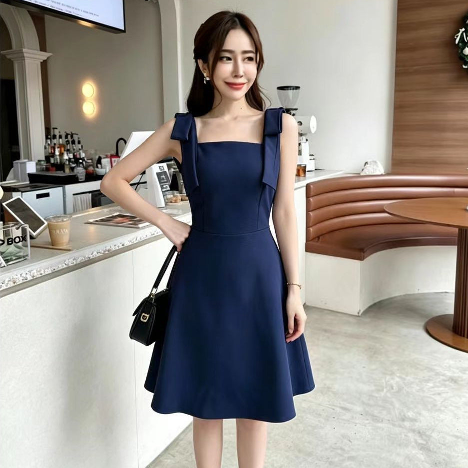 Designing A Bow With A Bow With A Dress For Women's Summer Small Casual Temperament Sleeveless A-Word Short Skirt