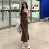 Sexy Pure Desire Sleeveless Dress Slings To Close The Waist-Daughter Summer Hottie Temperament Fishtail Ass Long Dress Female Tide