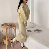 KANING Sheep Velvet Thick Hooded Set 2026 Autumn New Sweater Mid-Long Skirt Two-Piece