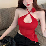 Spice Girls Sexy Red Hanging Neck Sling Vest Women Summer New Design Slimming Short Blouse