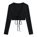 Spice Girls Spring Ultra-Deep V Rope With Long Sleeve T-Shirt Shawl Short Coat Top