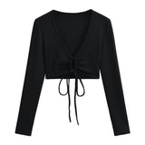 Spice Girls Spring Ultra-Deep V Rope With Long Sleeve T-Shirt Shawl Short Coat Top