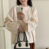 KANING Korean Lazy Windy Large Plate Round Collar Hooded Sweater Women Loose Design Sense Solid Color Knitted Shirt