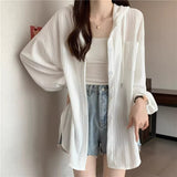 [] Medium And Long White Thin Hooded Sunscreen Shirt Coat Women's Large Summer Outside The Shirt Top