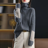 Autumn And Winter New Sleeves Of Color Sweater High-Neck Pit Sweater Women Lazy Thick Knitted Bottom Shirt