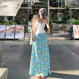 Rope-Smeared Waistcoat Female + Blue Broken Flower Skirt Summer New Seaside Holiday Style Two Sets