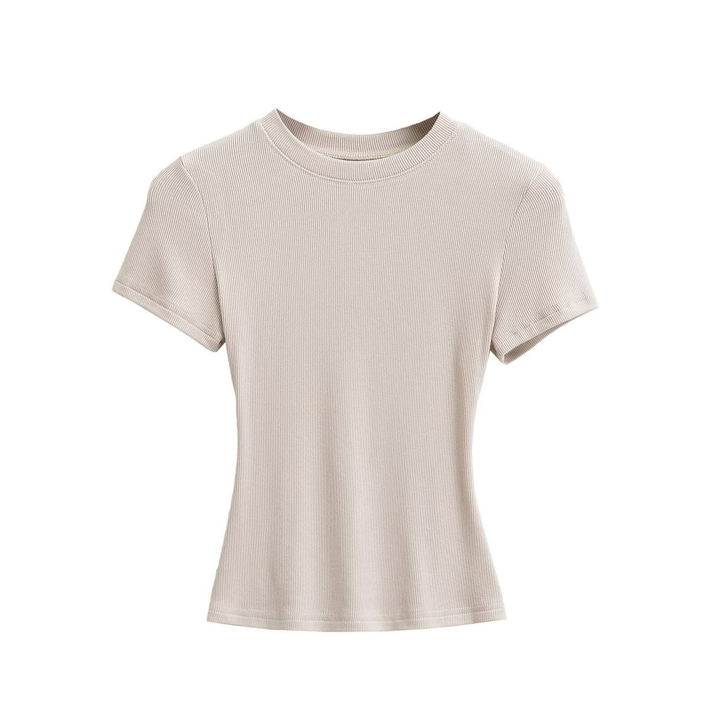 Summer Shoulder Ant Waist T-Shirt Thread Solid Color Foundation Repair Bottom Wide Edge Round Neck Bottom