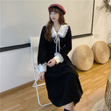 New Christmas And Autumn Winter French Dresses Women's Red Waist Temperament Long-Sleeved Hepburn-Style Dress