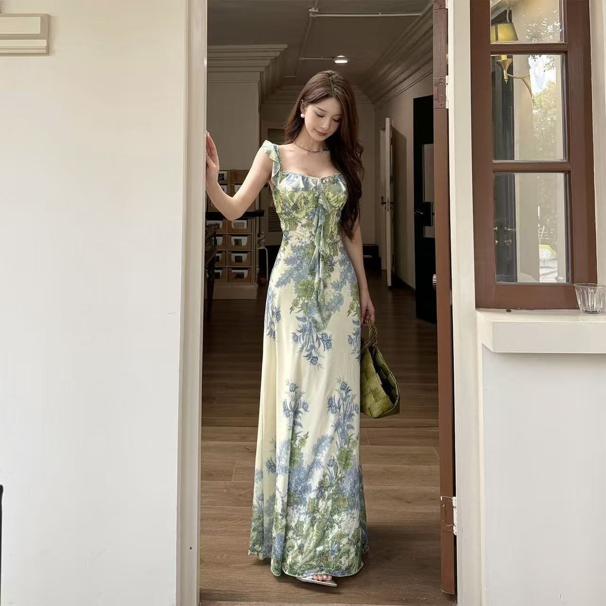 New Sensing Fengfeng High-Sensing Printed Flying Sleeve Dresses Women's Summer Bags And Buses Long Dresses
