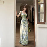 New Sensing Fengfeng High-Sensing Printed Flying Sleeve Dresses Women's Summer Bags And Buses Long Dresses
