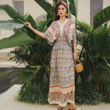 Real Shooting National Style Beach Dress Print Seaside Holiday Bohemian Long Dress Large Size Thin Dress Beach Dress