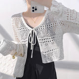 KANING Hollow With Sunscreen Knitted Cardigan 2026 Summer New Thin Temperament V-Neck Air Conditioning Hood