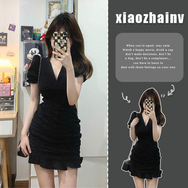 2025 Bubble Sleeve Dress Women's Summer Niche Unique Design High-End Fishtail Skirt Han
