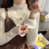 KANING Korean Vintage Tuffen Thick Knitted T-Shirt 2026 Autumn And Winter New Half-High Collar With Sweater Woman