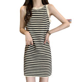 Design Knitted Vest Striped Dress Woman 2025 Summer New Body Hanging Neck Sling Skirt