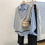 KANING Korean V-Neck Color Knitted Vest Women 2026 Early Autumn New Stacked Shoulder Sweater Vest Outside
