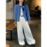 3.11/New In Spring XUAN XIAO JIE Solid Blue Knitted Shirt Woman