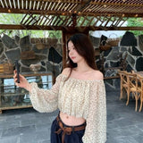Sexy Pure Desire A Word Shoulder Long-Sleeved T-Shirt Girl Short Umbilled Double-Decker Chiffon + Super Soft Hottie Top Girl Summer