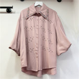 French Sweet Heavy Industry Diamond Bubble Bubble Sleeve White Shirt Women Spring And Summer Light Luxury High-End Blouse Design Sense Niche
