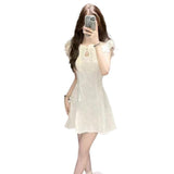 Chinese Style Improved Cheongsam Lace Buckle With The Flower Dress Girl Summer Solid Color Waist A Short Skirt