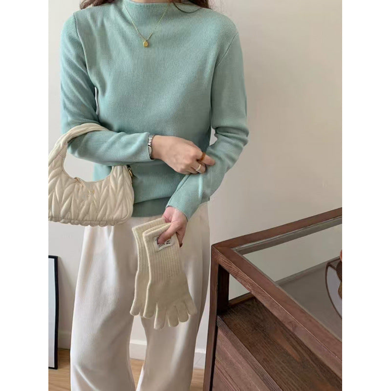 KANING Solid-Colored Semi-High Collar Knitted Shirt 2026 Autumn And Winter New Loose Basic Jacket Sweater Bottom
