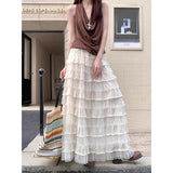 [Original Practice] Korean Court Style Rice Apricot Silk Velvet Cake Layer Unkempt Net Yarn Half Skirt