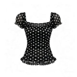 Sexy Hot Girl Collar Short-Sleeved T-Shirt Girl Summer New Slimming Wood Ear To The Small Blouse