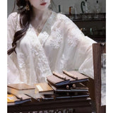 Moon See Yarn New Chinese Style Embroidered Slanted Lace Lace Dress Ribbon Skirt Summer Women's Dress Two Dresses